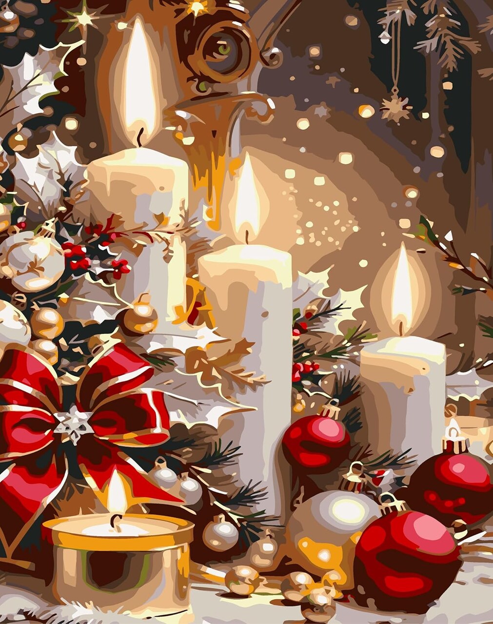 Christmas Paint by Numbers Kit for Adults – Xmas Candles DIY Acrylic Painting Canvas